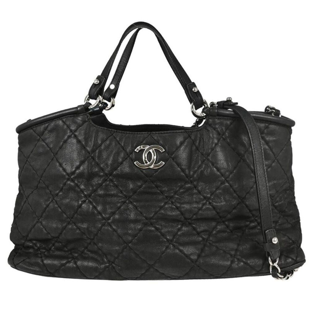 Chanel Cc Sea Hit Quilted Iridescent Calfskin Black Leather Tote Bag Bag